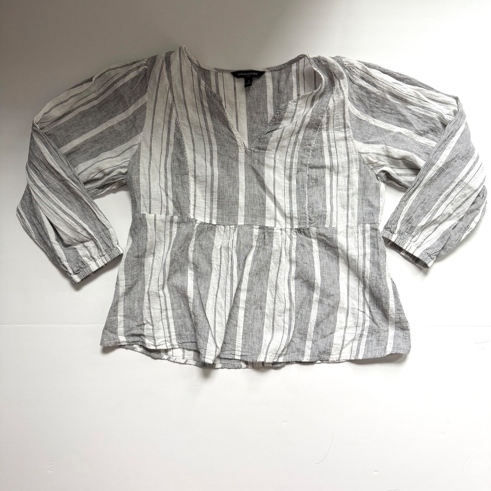 Banana Republic black and white striped linen peplum top, size s - Picture 5 of 8